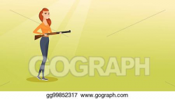 Vector Clipart - Young caucasian hunter holding a hunting ...