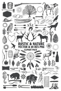 Rustic Clipart Pack - Hunting Lumberjack Nature Camping Wilderness Animal  Clipart Clip art PNG & Vector EPS, AI Design Elements Download
