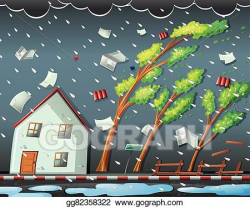 Vector Clipart - Natural disaster scene with hurricane ...