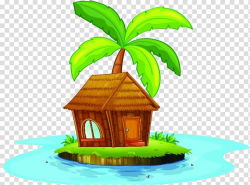 House on island near palm tree , Nipa hut , There is a small ...