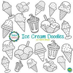Ice Cream Doodles Digital Stamp - Ice Cream Clipart / Summer ...