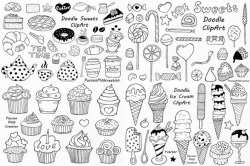 Big Set of Doodle Sweets clipart,Tea time clip art, Dessert Doodles, PNG,  EPS, AI, Vector, Ice cream, For Personal and Commercial use