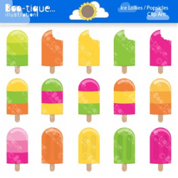 Clipart- Summer Popsicles Clip Art, Ice Lollies Clipart, Ice Lolly Clip Art.