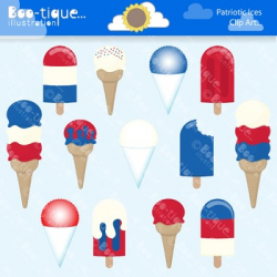 Clipart- Red, White & Blue Ices Clip Art. Popsicles, Ice Creams, Snow Cones