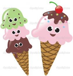 A clip art illustration of 3 simple ice cream cones isolated ...