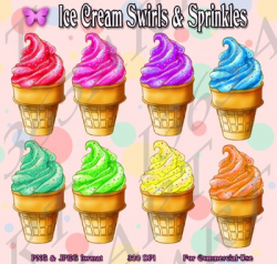 Ice Cream Swirl Cone Clipart 8 Pack Digital Graphics Instant Download
