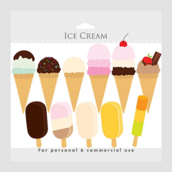 Ice cream clipart - ice cream cone clip art, digital clipart for  scrapbooking, sweets, ice lolly, personal and commercial use