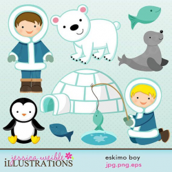 Eskimo Boy Cute Digital Clipart - Commercial Use OK - Eskimo ...