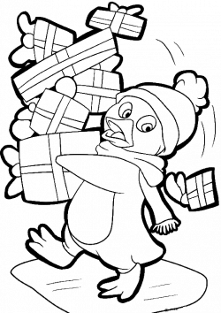 Penguin Igloo Coloring Page : Cute Penguin On Christmas. Penguin In ...