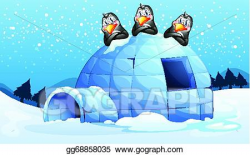 Vector Art - Three penguins above the igloo. Clipart Drawing ...