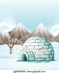 Vector Illustration - Nature scene with igloo on the ground ...