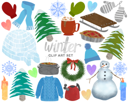 Winter, igloo, scarf, hat, sweater, snowman, snowy trees ...
