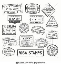 Clip Art Vector - Visa stamps or passport signs of ...