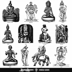 Vector art of Hindu Gods: Dieties of India Engravings | Vintage ...