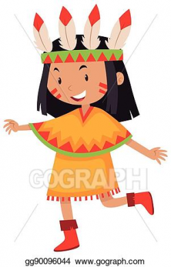 Vector Stock - Little girl in native american indian costume ...