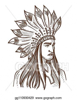Vector Stock - Injun or indian native american in feather ...