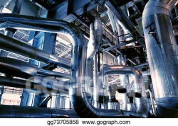 Clip Art - Industrial zone, steel pipelines in blue tones ...
