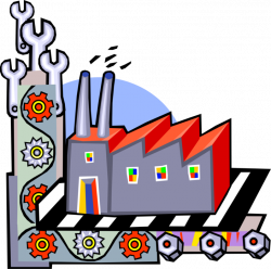 Plant Factory with Smokestacks, Cogwheels - Vector Image