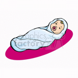 Infant wrapped in blanket with a pacifier in its mouth clipart.  Royalty-free clipart # 158832