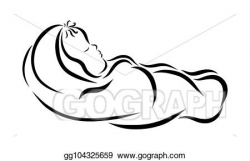 Drawing - A sleeping baby wrapped in a diaper. Clipart ...