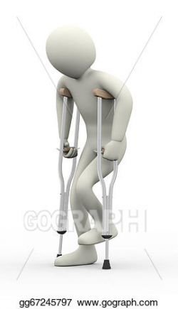 Stock Illustration - 3d man broken leg with crutches ...