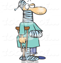 Clipart of a Cartoon Injured Man Using a Crutch for Traction ...