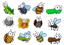Colorful collection of vector cartoon bugs and insects with ...