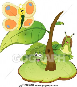 EPS Vector - Cartoon small tree few insect. Stock Clipart ...