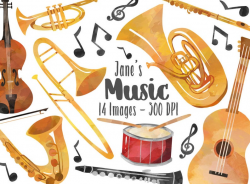 Watercolor Musical Instruments Clipart - Orchestra Download - Instant  Download - Brass - Woodwind - Trumpet - Guitar - Piano
