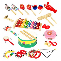 LOHOME 18 PCS Kids Musical Instruments - Percussion Toy Rhythm Band Set for  Preschool and Toddler (Instruments)