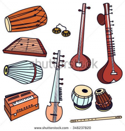 Isolated traditional indian instruments. Vector set for ...