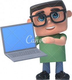3d Boy in Glasses Holding a Laptop Pc - Photos by Canva