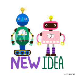 Male and female robots vector illustration - new idea card ...
