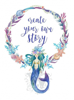 Watercolor Mermaid sea clipart, ocean Little princess siren ...