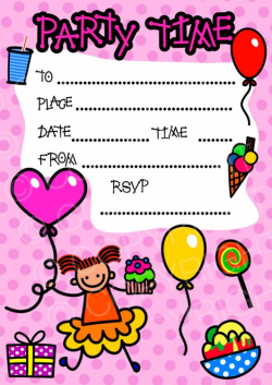 Happy Girl Birthday Party Invitation Clip Art – Prawny ...