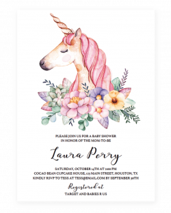 Floral unicorn baby girl shower invitation templates and printable ...