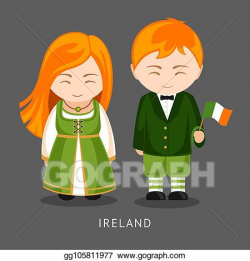 Vector Art - Irish in national dress with a flag. EPS ...