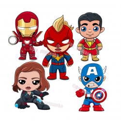 Iron man, Captain America, Captain Marvel, Black Widow, Shazam clipart,  Avengers Endgame+ FREE coloring Children gift DC