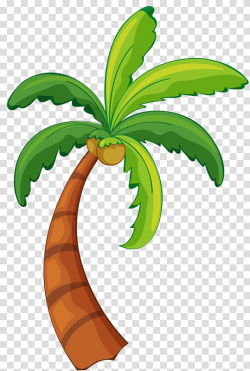 Green and brown coconut palm tree illustration, Island ...