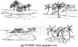 Vector Clipart - Tropical island beach pen sketches . Vector ...
