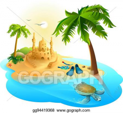 Vector Illustration - Tropical island paradise beach. palm ...