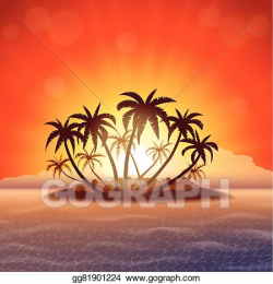 Vector Stock - Paradise island at sunset. Clipart ...