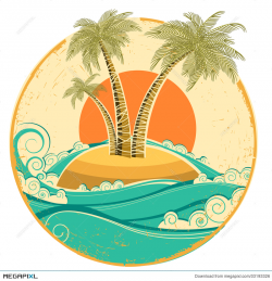 Vintage Tropical Island. Vector Symbol Seascape Wit ...