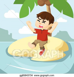 Vector Art - Boy stranded on small island. Clipart Drawing ...