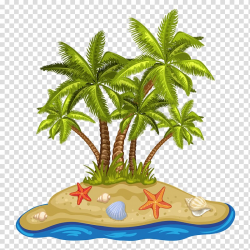 Tropical island illustration, Cartoon summer beach coconut ...