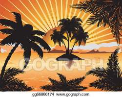Vector Art - Sunset tropical island. Clipart Drawing ...