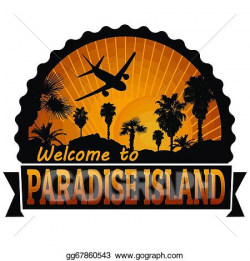 Vector Clipart - Paradise island travel label or stamp ...