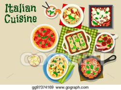 Vector Clipart - Italian cuisine icon with pasta and lasagna ...