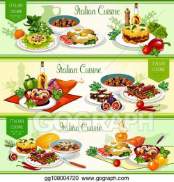 EPS Illustration - Italian cuisine dishes, salad and fruit ...