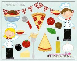 Italian Chef Kids Cute Digital Clipart for Invitations, Card ...